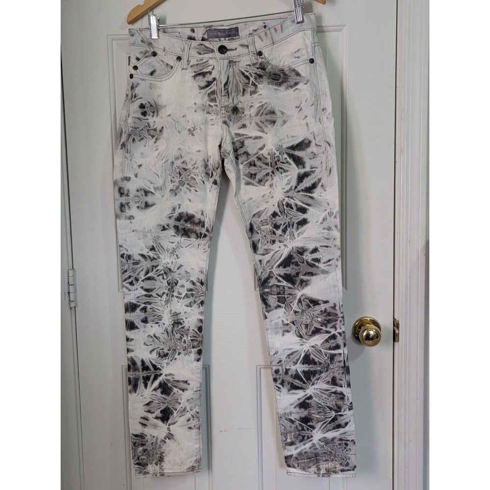 Rock Revival Tie Dye Denim Pants Womens 10 White Black Acid Wash Skinny Y2K Logo